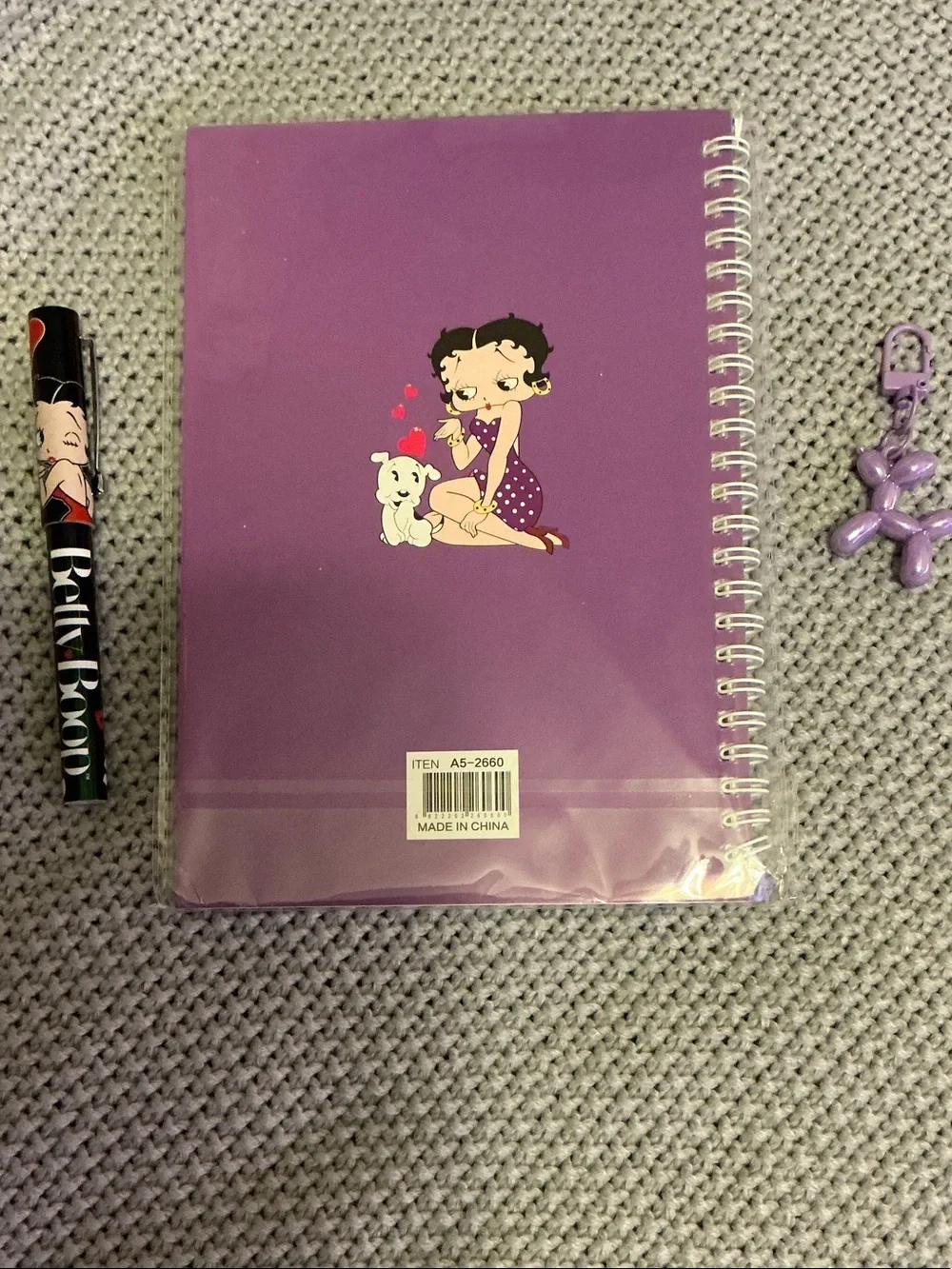 Betty Boop (3Pcs)Purple Spiral Notebook - W/Pen & Ballon Dog Keychain